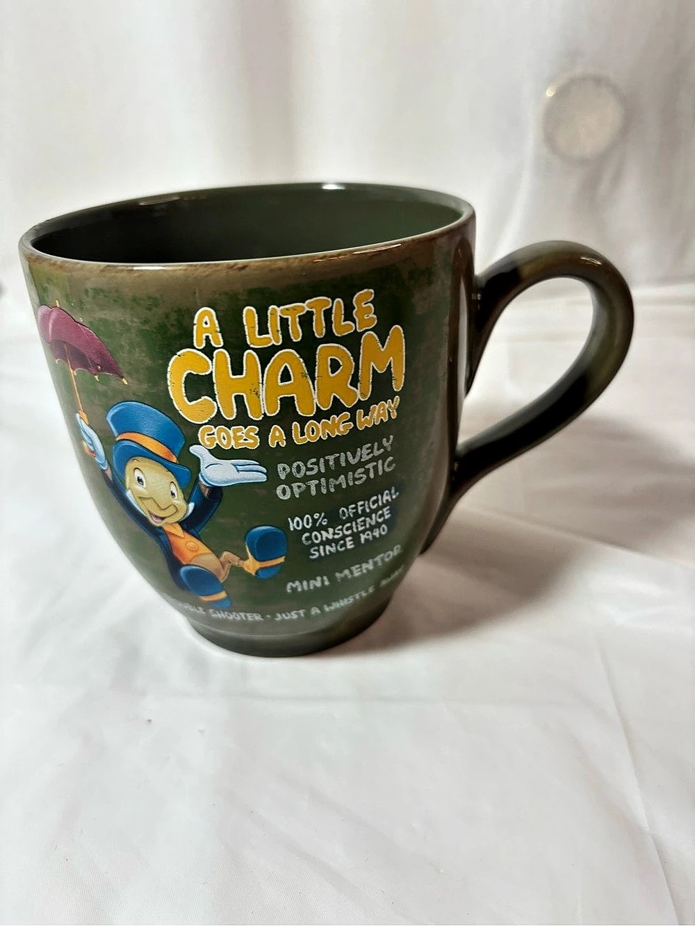 Disney Store Jiminy Cricket A Little Charm Goes A Long Way Ceramic Mug Charm Mug